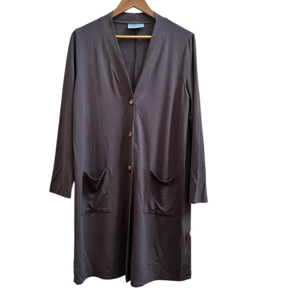 Soft & Cozy Loungewear V Neck Pocket Button Closure Robe Size Medium Gray Bamboo - Picture 2 of 8